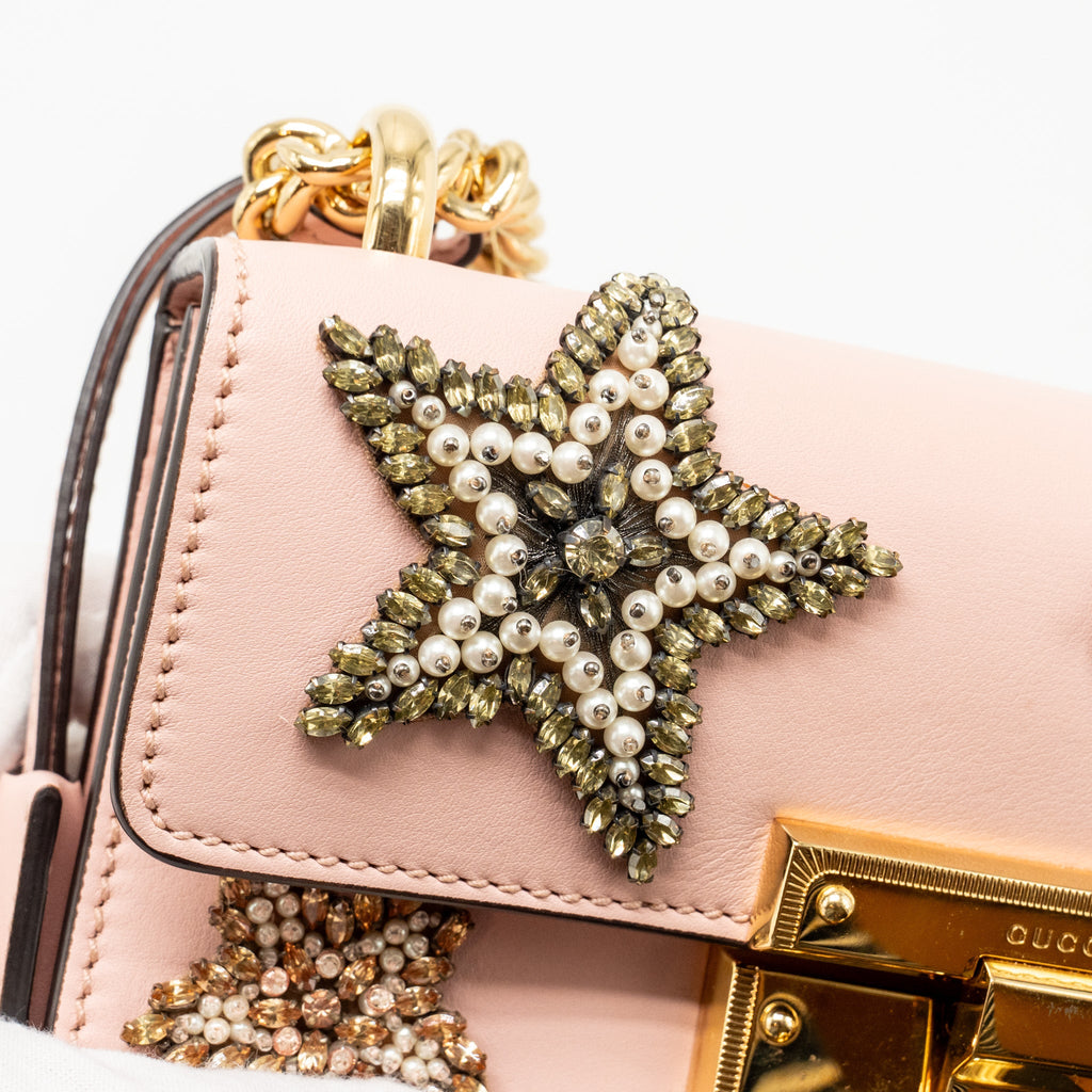 GUCCI PADLOCK CHAIN BAG CRYSTAL STARS CALFSKIN PINK GHW