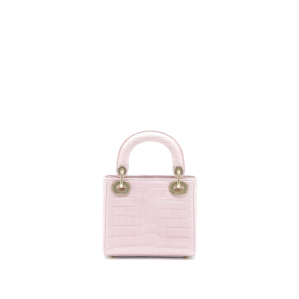 DIOR MINI LADY DIOR ALLIGATOR MISSISSIPPIENSIS LIGHT PINK CRYSTAL LGHW