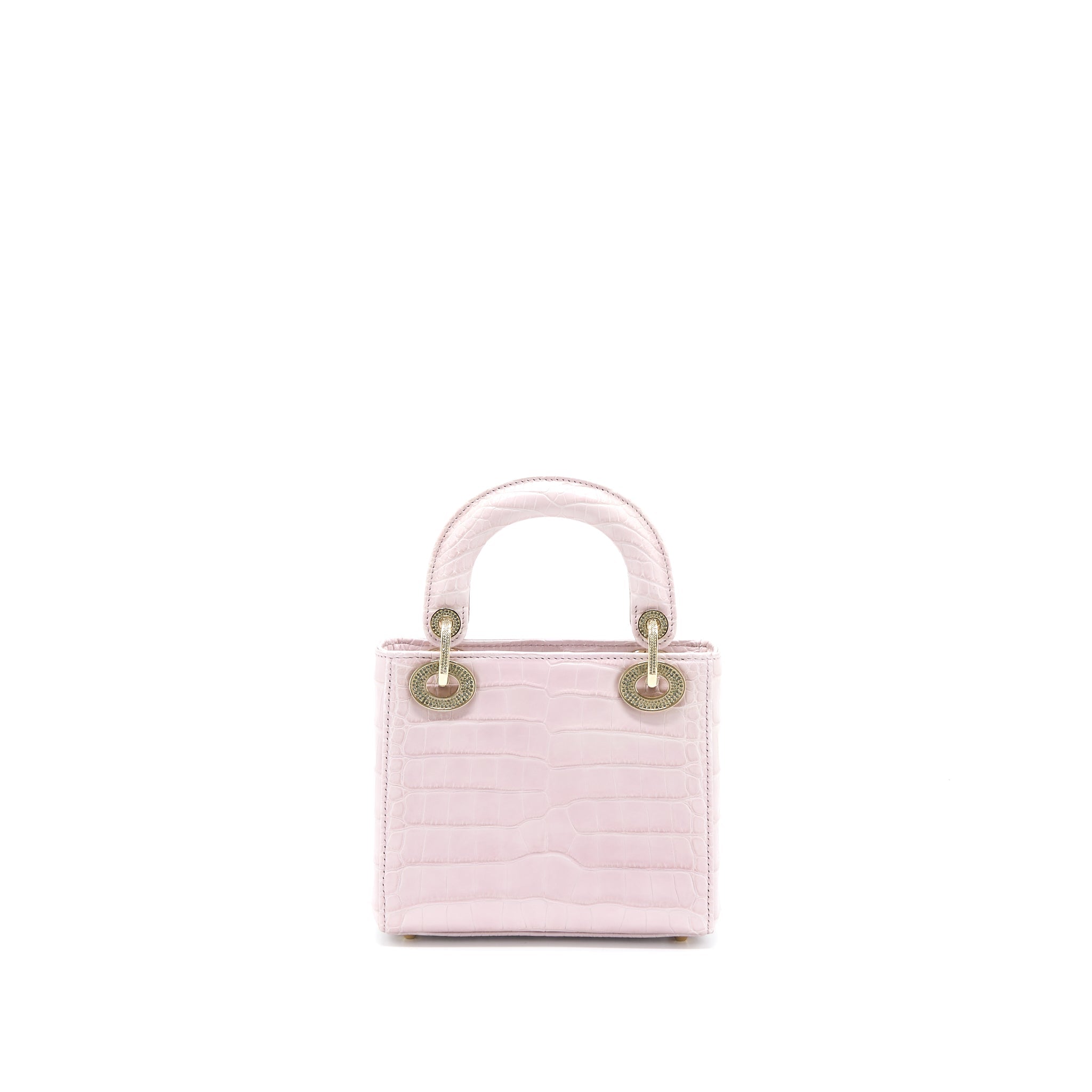 DIOR MINI LADY DIOR ALLIGATOR MISSISSIPPIENSIS LIGHT PINK CRYSTAL LGHW