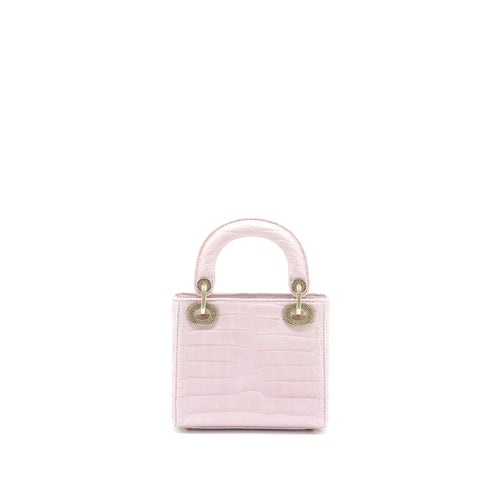 DIOR MINI LADY DIOR ALLIGATOR MISSISSIPPIENSIS LIGHT PINK CRYSTAL LGHW