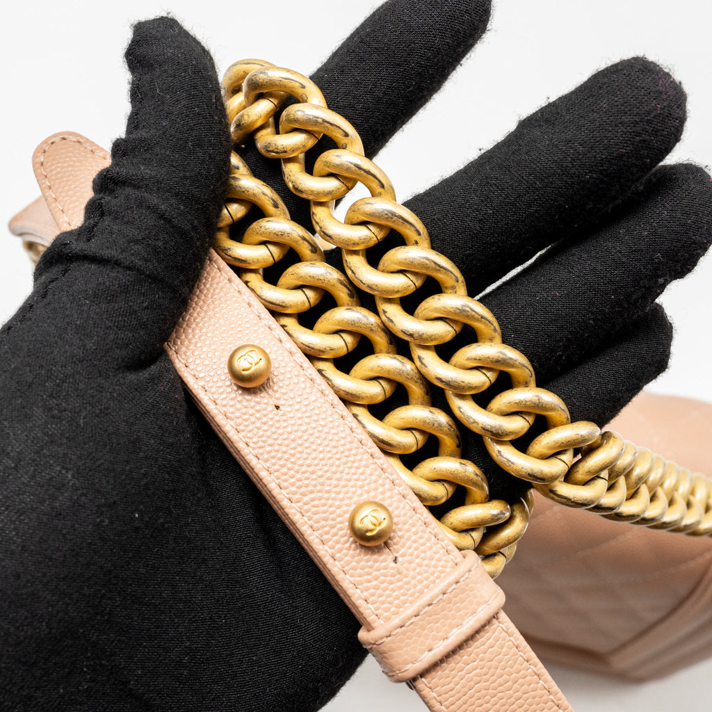 CHANEL MEDIUM BOY BAG GRAINED CALFSKIN BEIGE GHW