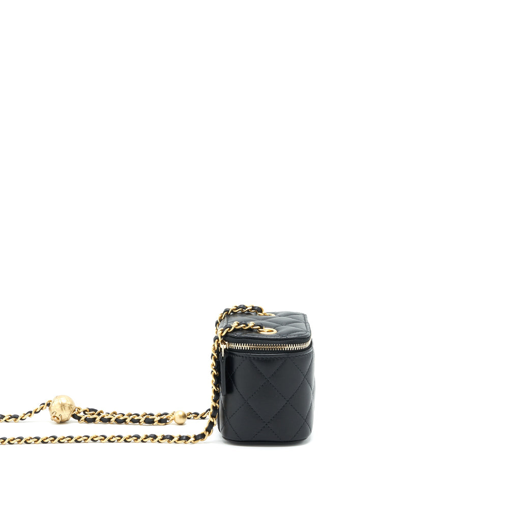CHANEL 22C PEARL CRUSH MINI VANITY WITH CHAIN LAMBSKIN BLACK GHW