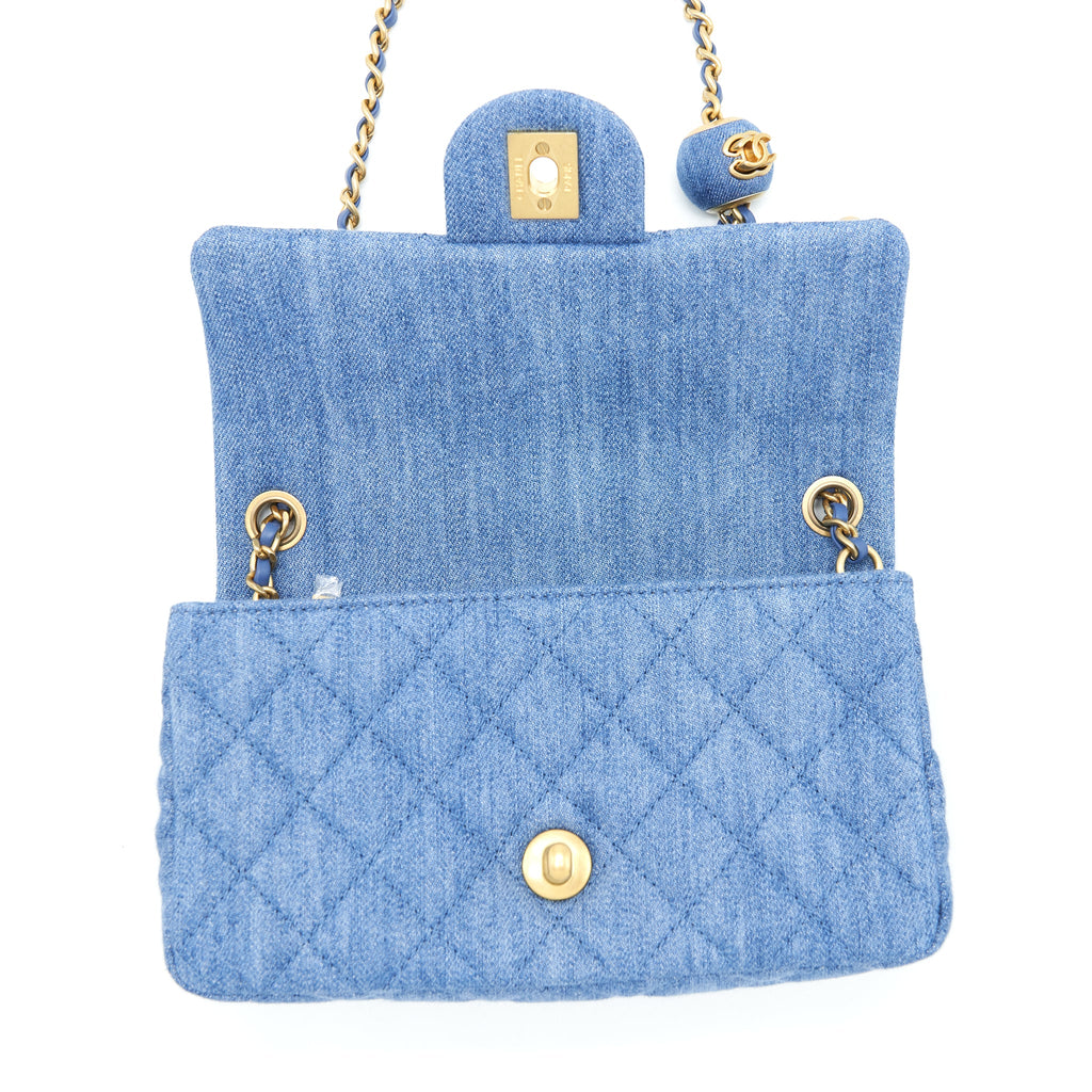 CHANEL PEARL CRUSH MINI RECTANGULAR FLAP BAG DENIM BLUE GHW (MICROCHIP)