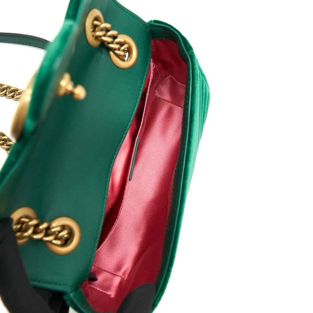 GUCCI MINI MARMONT BAG VELVET GREEN GHW