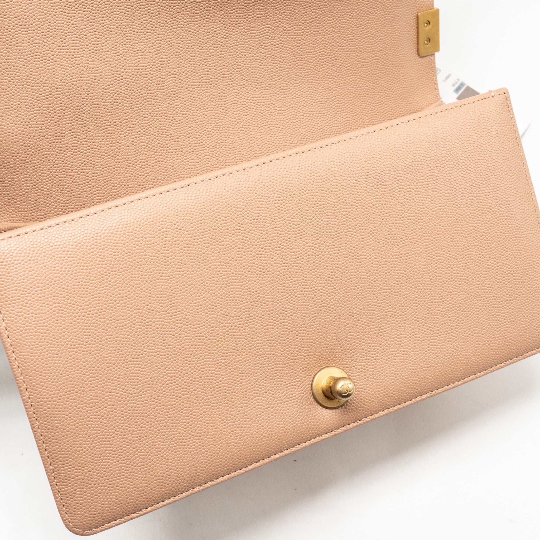 CHANEL MEDIUM BOY BAG GRAINED CALFSKIN BEIGE GHW