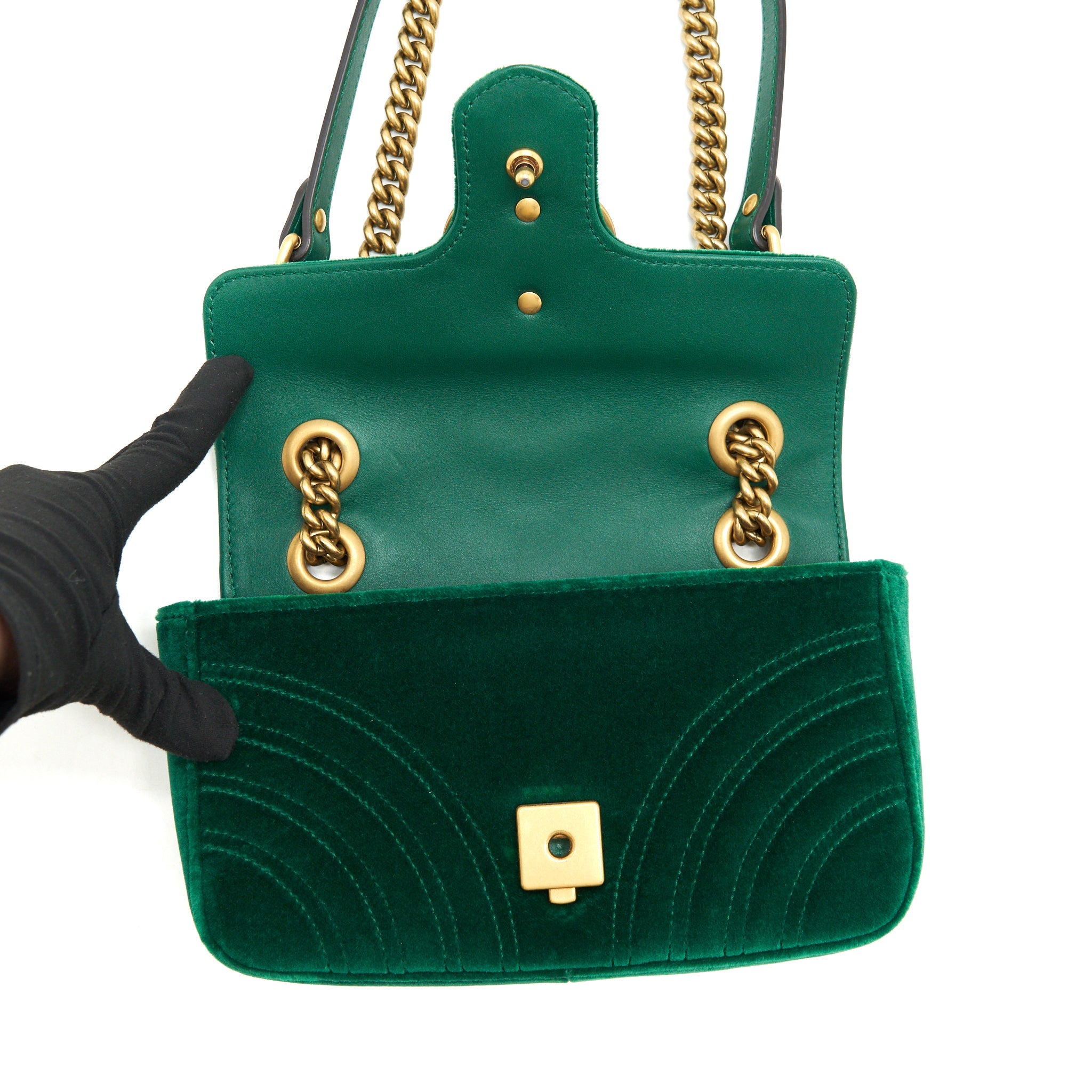 GUCCI MINI MARMONT BAG VELVET GREEN GHW