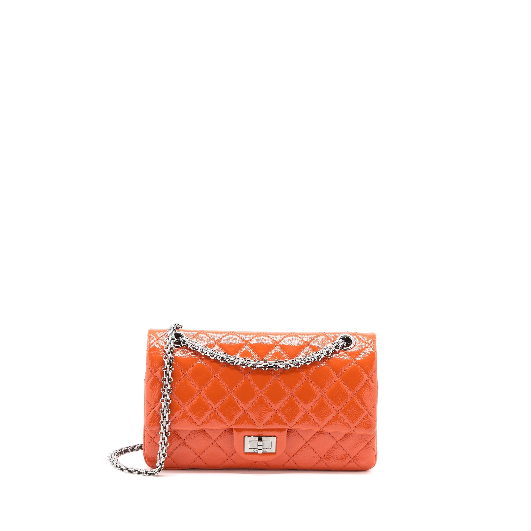 CHANEL SMALL 2.55 REISSUE FLAP BAG PATENT ORANGE SHW