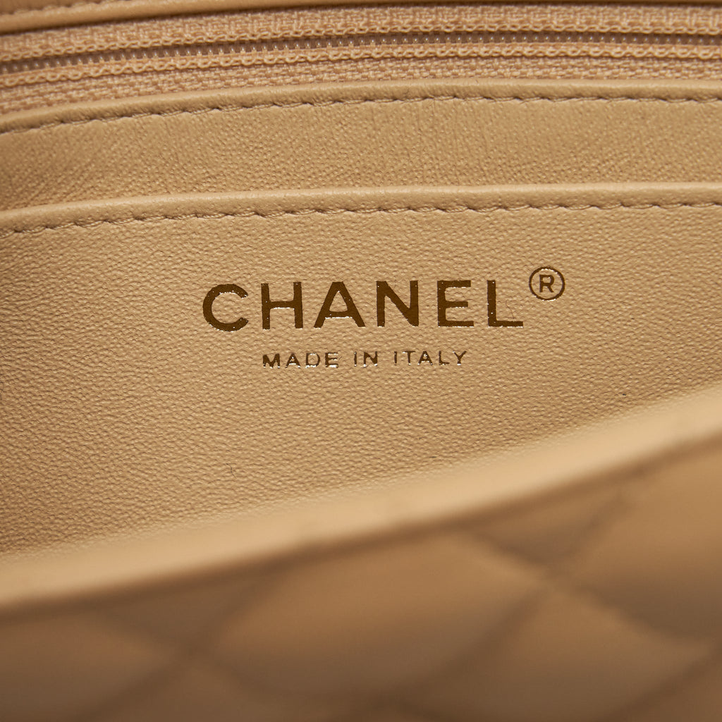 CHANEL 22C MINI SQUARE FLAP BAG LAMBSKIN BEIGE LGHW (MICROCHIP)