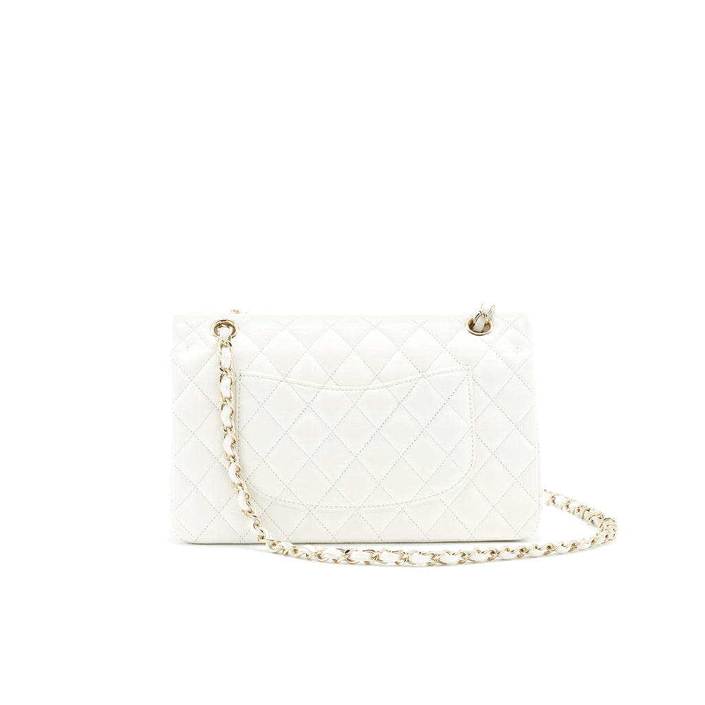 CHANEL MEDIUM CLASSIC DOUBLE FLAP BAG CAVIAR WHITE WITH LGHW