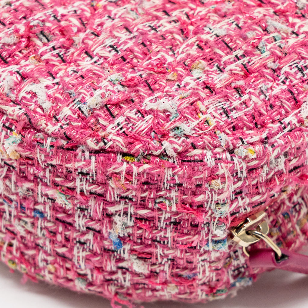 CHANEL ROUND CLUTCH WITH CHAIN TWEED PINK/MULTICOLOUR LGHW