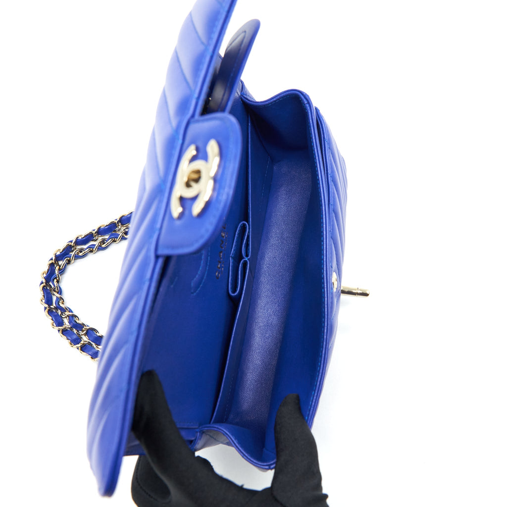 CHANEL SMALL CLASSIC FLAP BAG CHEVRON LAMBSKIN BLUE LGHW