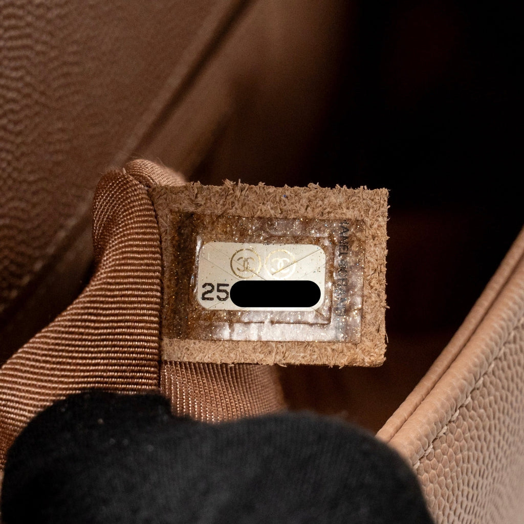 CHANEL MEDIUM BOY BAG GRAINED CALFSKIN BEIGE GHW