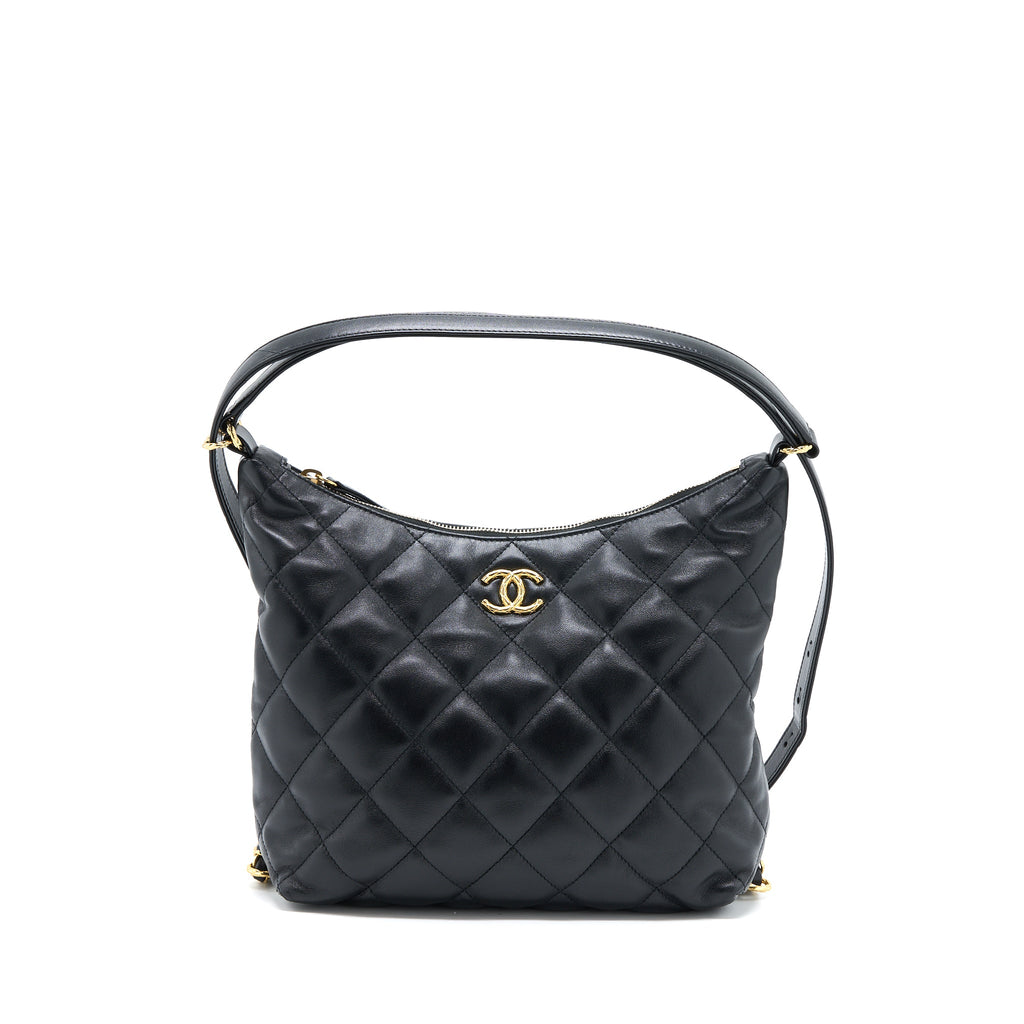 CHANEL 22B HOBO BAG LAMBSKIN BLACK GHW (MICROCHIP)