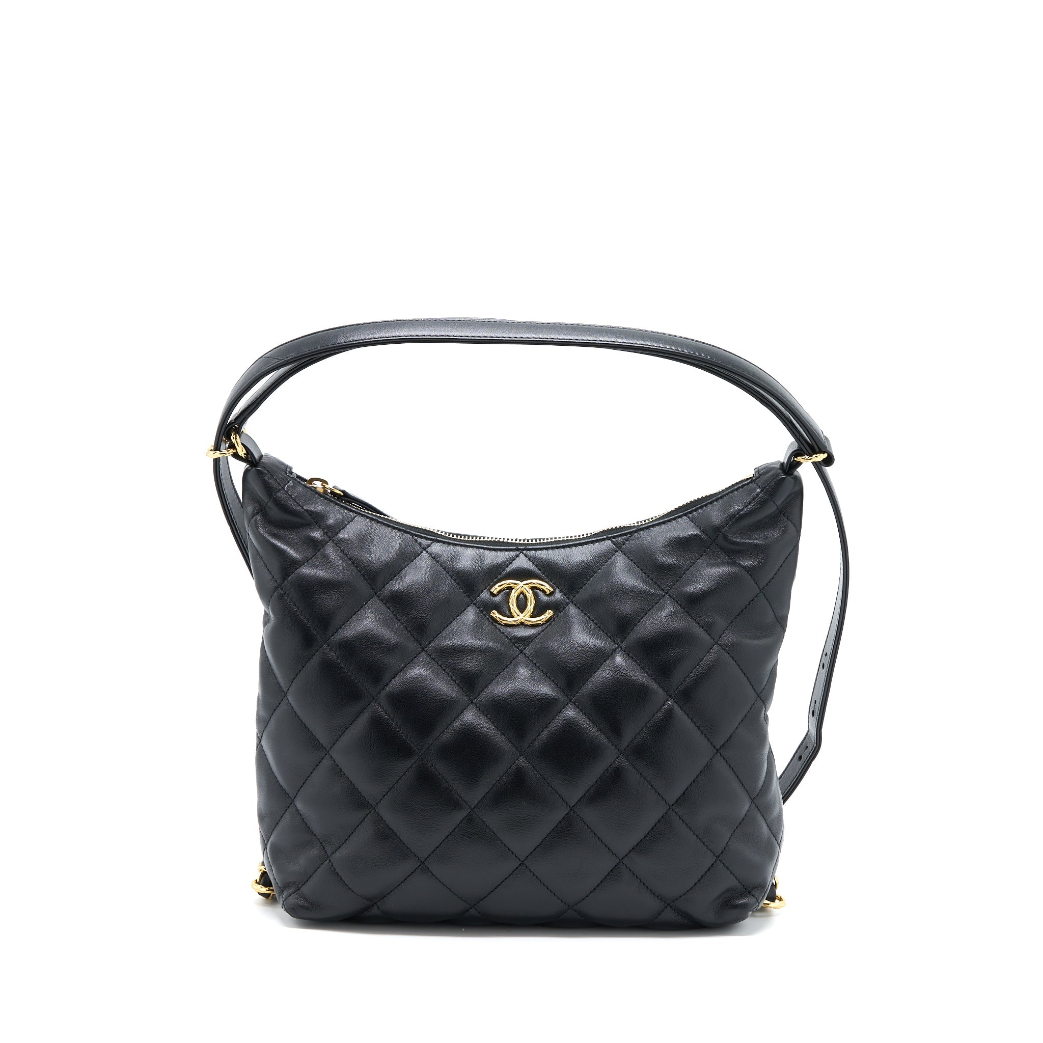 CHANEL 22B HOBO BAG LAMBSKIN BLACK GHW (MICROCHIP)
