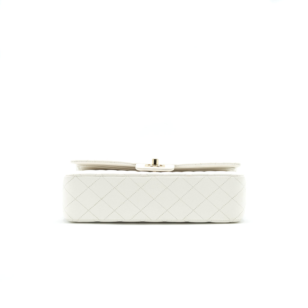 CHANEL MEDIUM CLASSIC DOUBLE FLAP BAG CAVIAR WHITE WITH LGHW