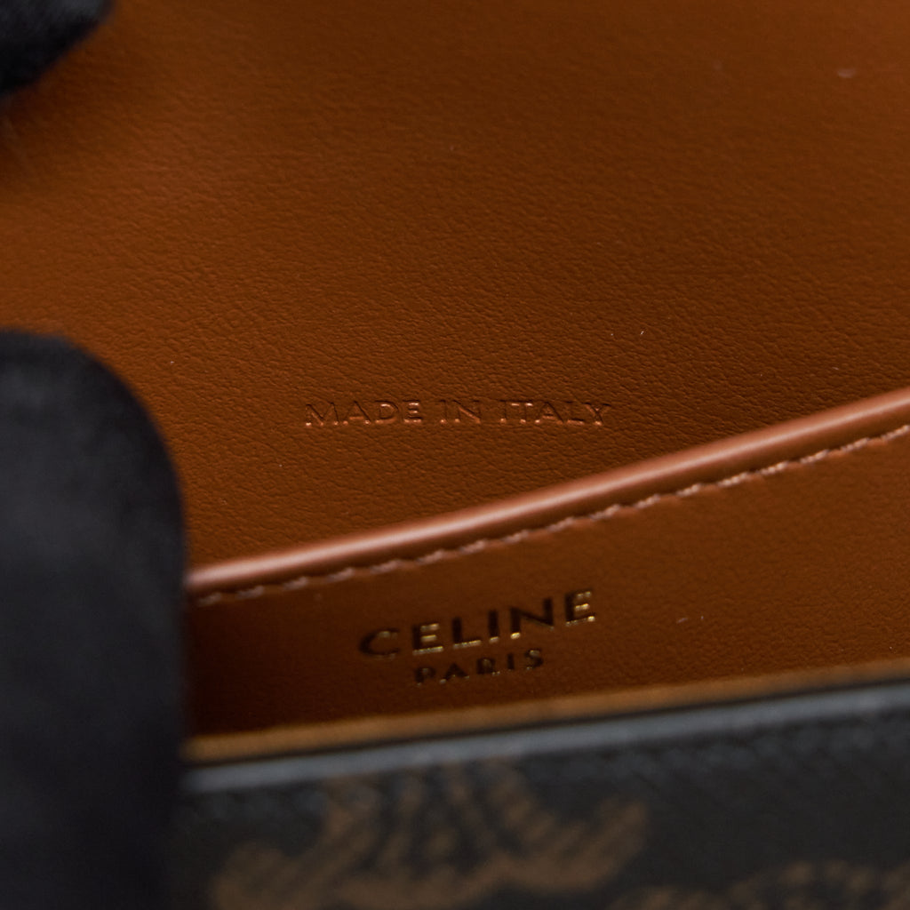 CELINE CLUTCH ON STRAP IN TRIUMPHED CANVAS/CALFSKIN TAN GHW