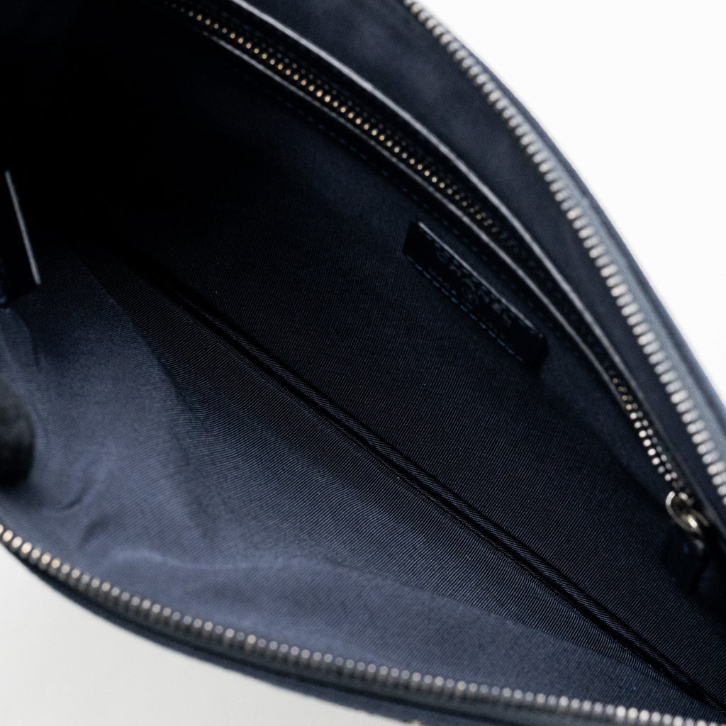 CHANEL DOUBLE SIDE ZIP POUCH/ZIP CLUTCH FABRIC BLACK RUTHENIUM HARDWARE