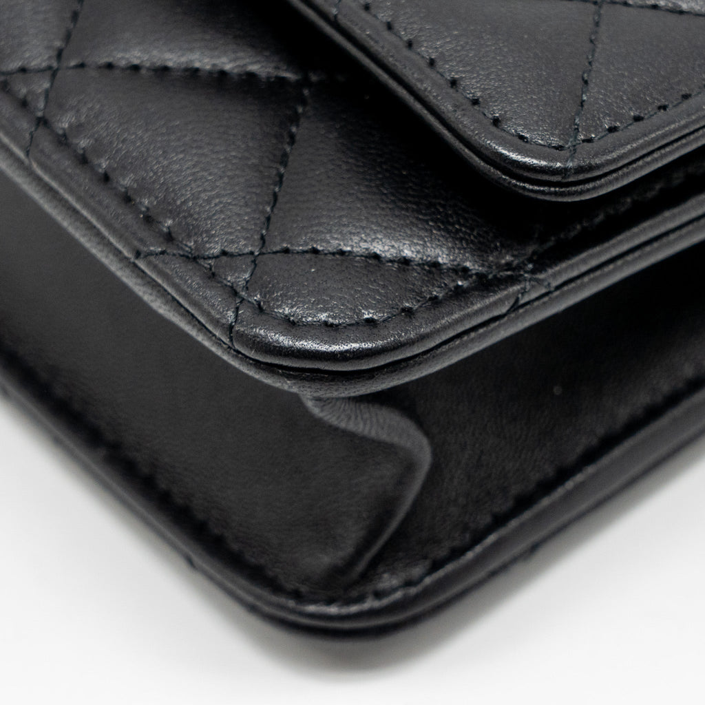 CHANEL TRENDY CC WALLET ON CHAIN LAMBSKIN BLACK LGHW (MICROCHIP)