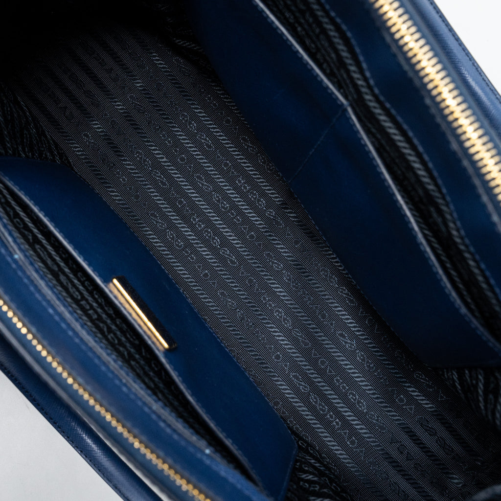 PRADA DOUBLE ZIP TOTE BAG SAFFIANO CALFSKIN BLUE GHW
