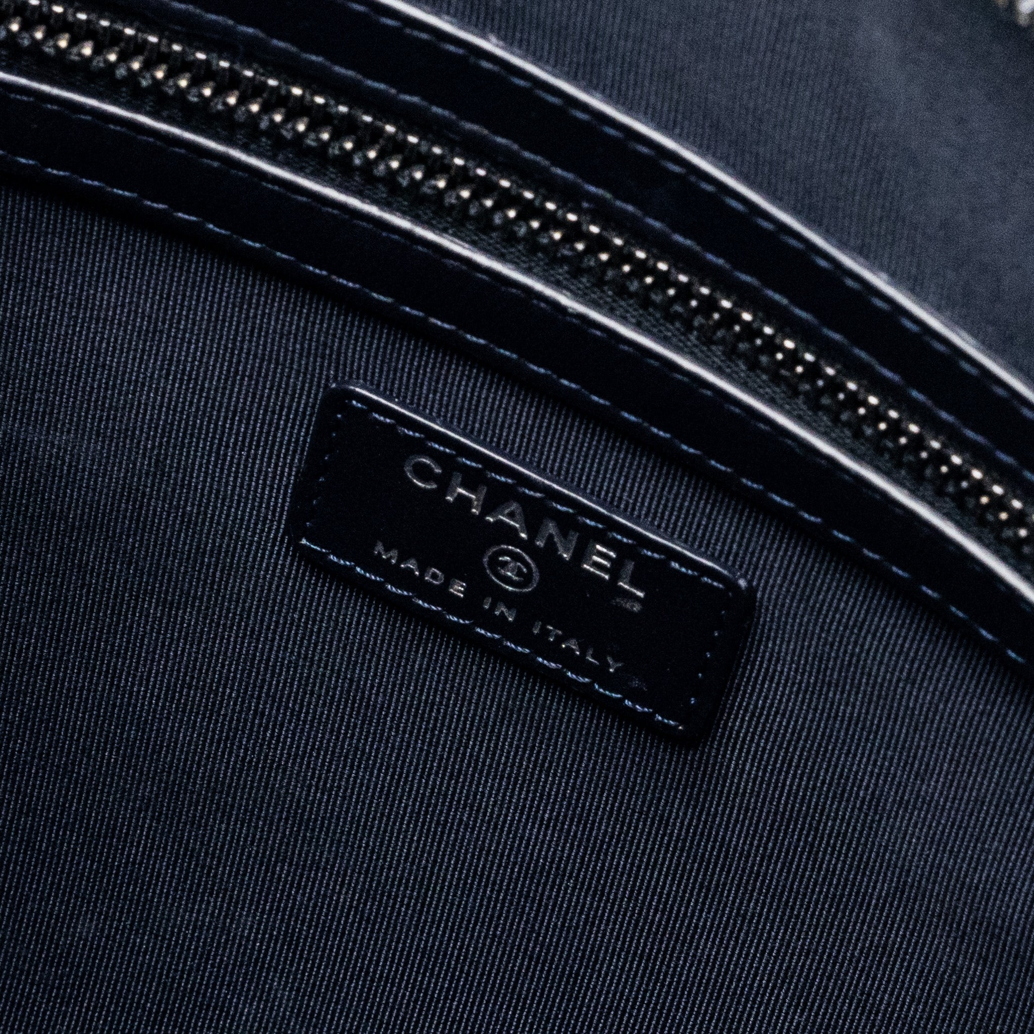 CHANEL DOUBLE SIDE ZIP POUCH/ZIP CLUTCH FABRIC BLACK RUTHENIUM HARDWARE