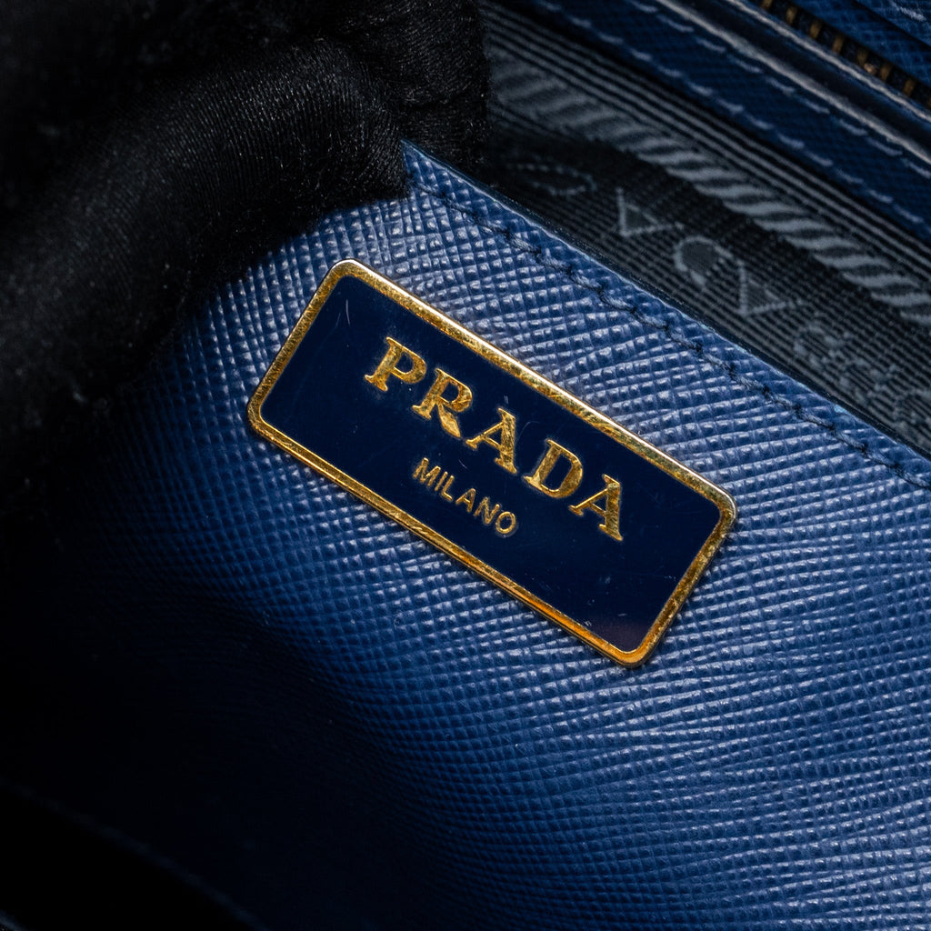 PRADA DOUBLE ZIP TOTE BAG SAFFIANO CALFSKIN BLUE GHW