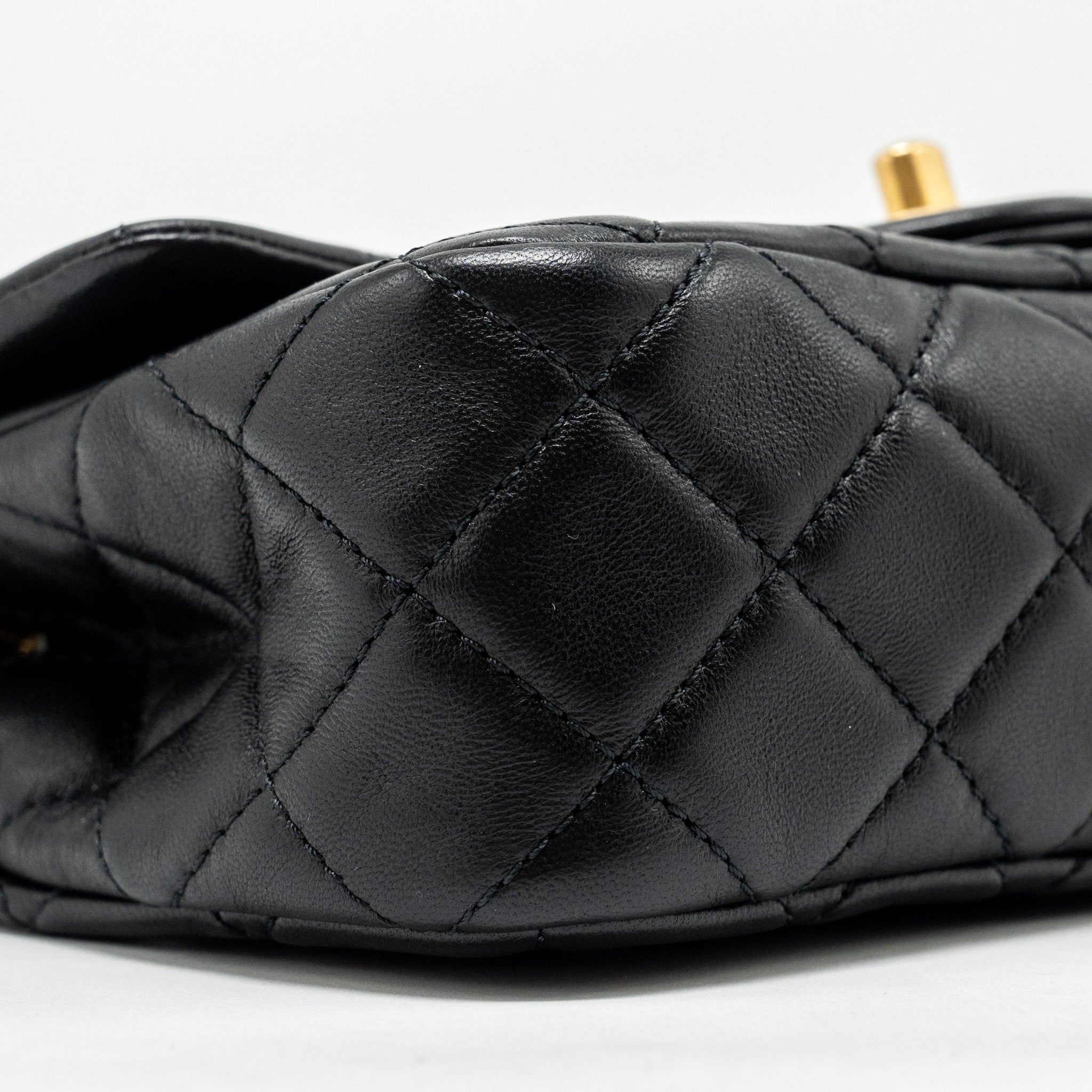 CHANEL PEARL CRUSH MINI RECTANGULAR FLAP BAG LAMBSKIN BLACK GHW (MICROCHIP)