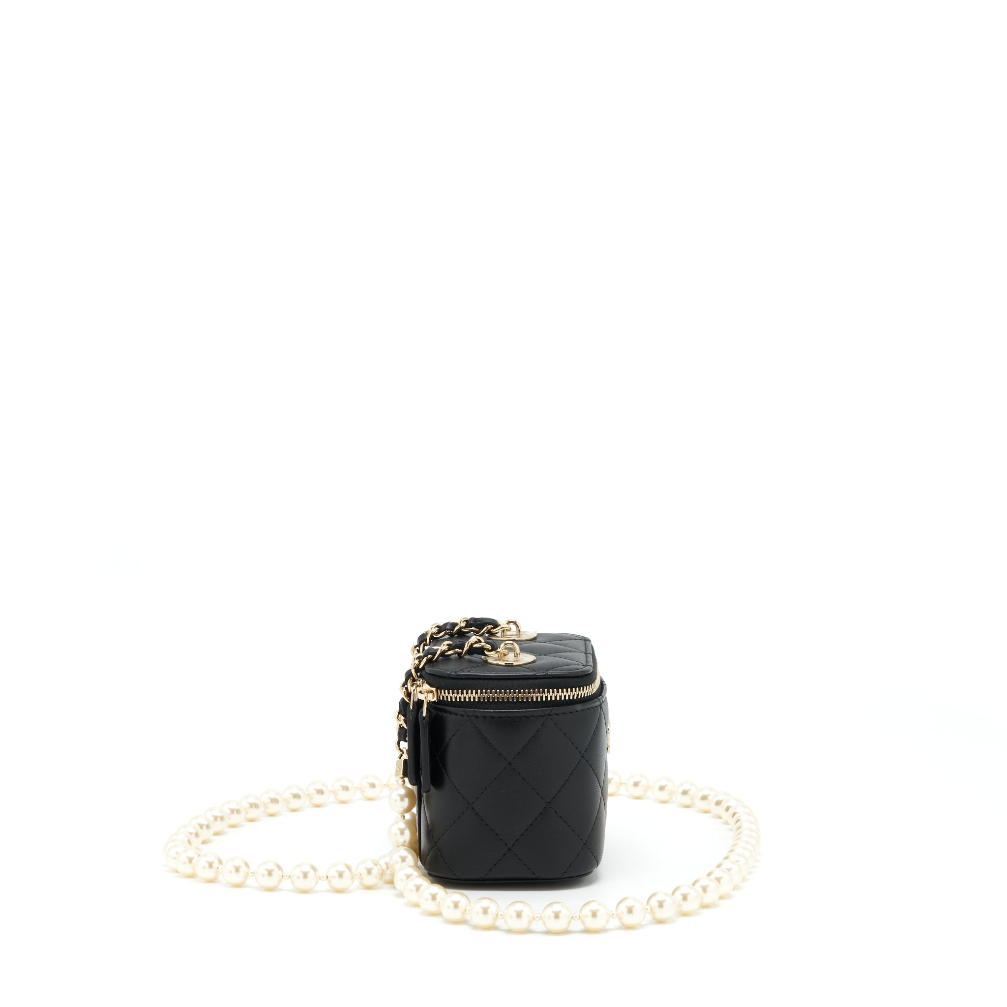 CHANEL MINI VANITY WITH PEARL CHAIN LAMBSKIN BLACK LGHW