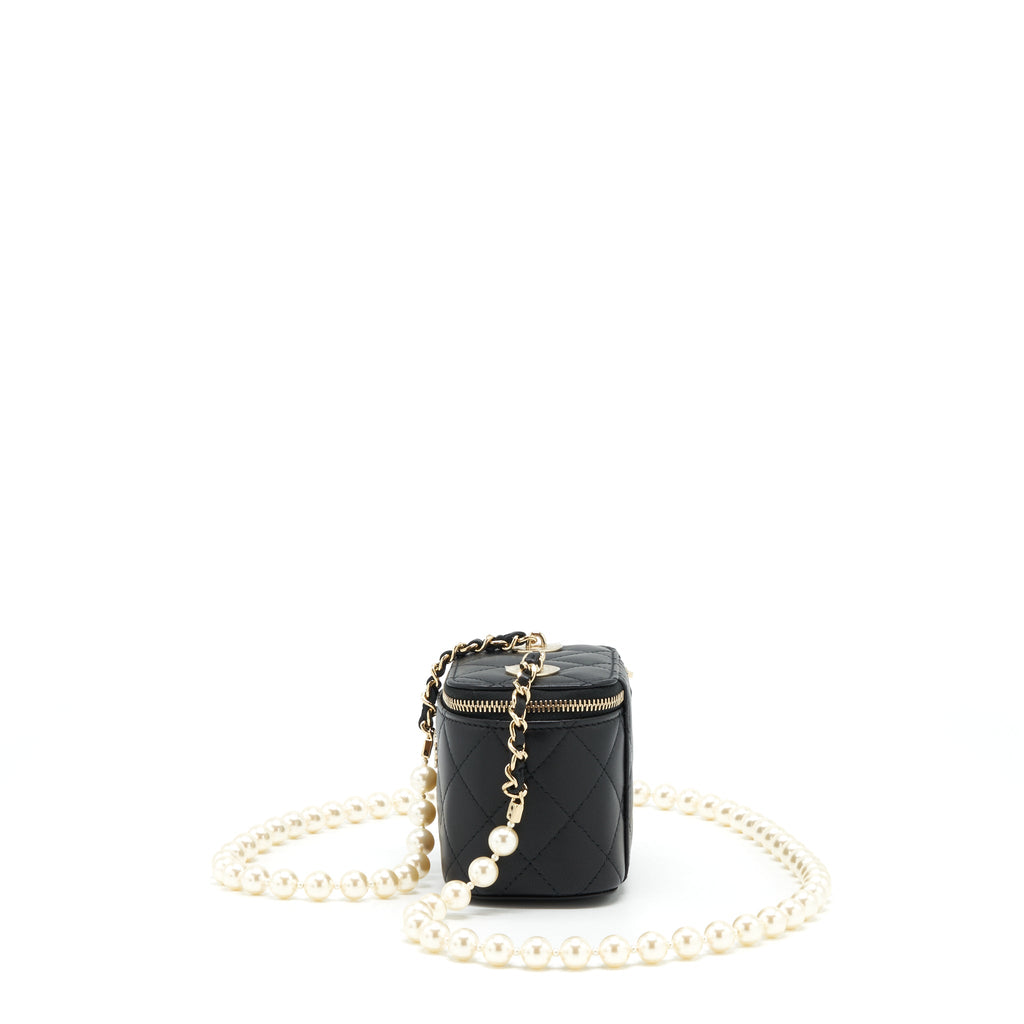 CHANEL MINI VANITY WITH PEARL CHAIN LAMBSKIN BLACK LGHW