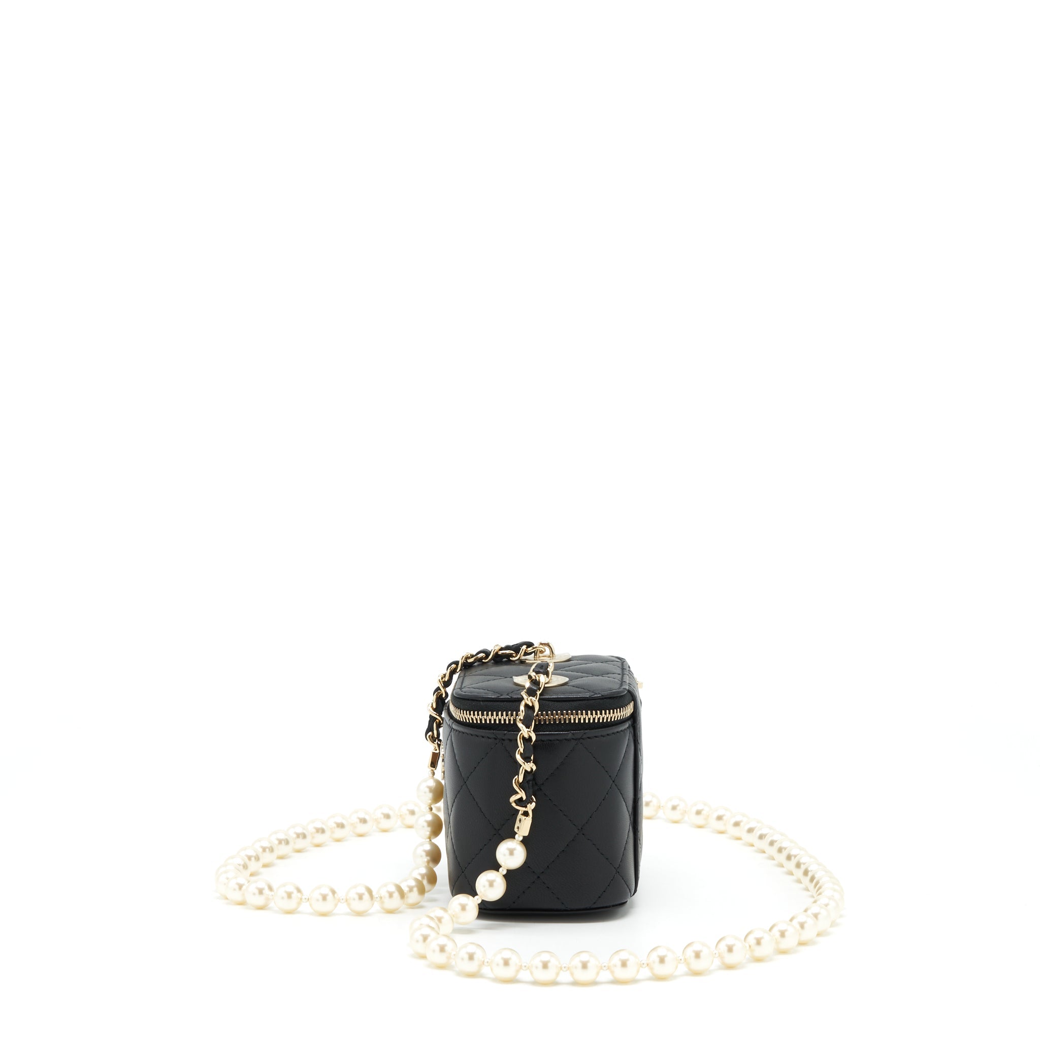 CHANEL MINI VANITY WITH PEARL CHAIN LAMBSKIN BLACK LGHW