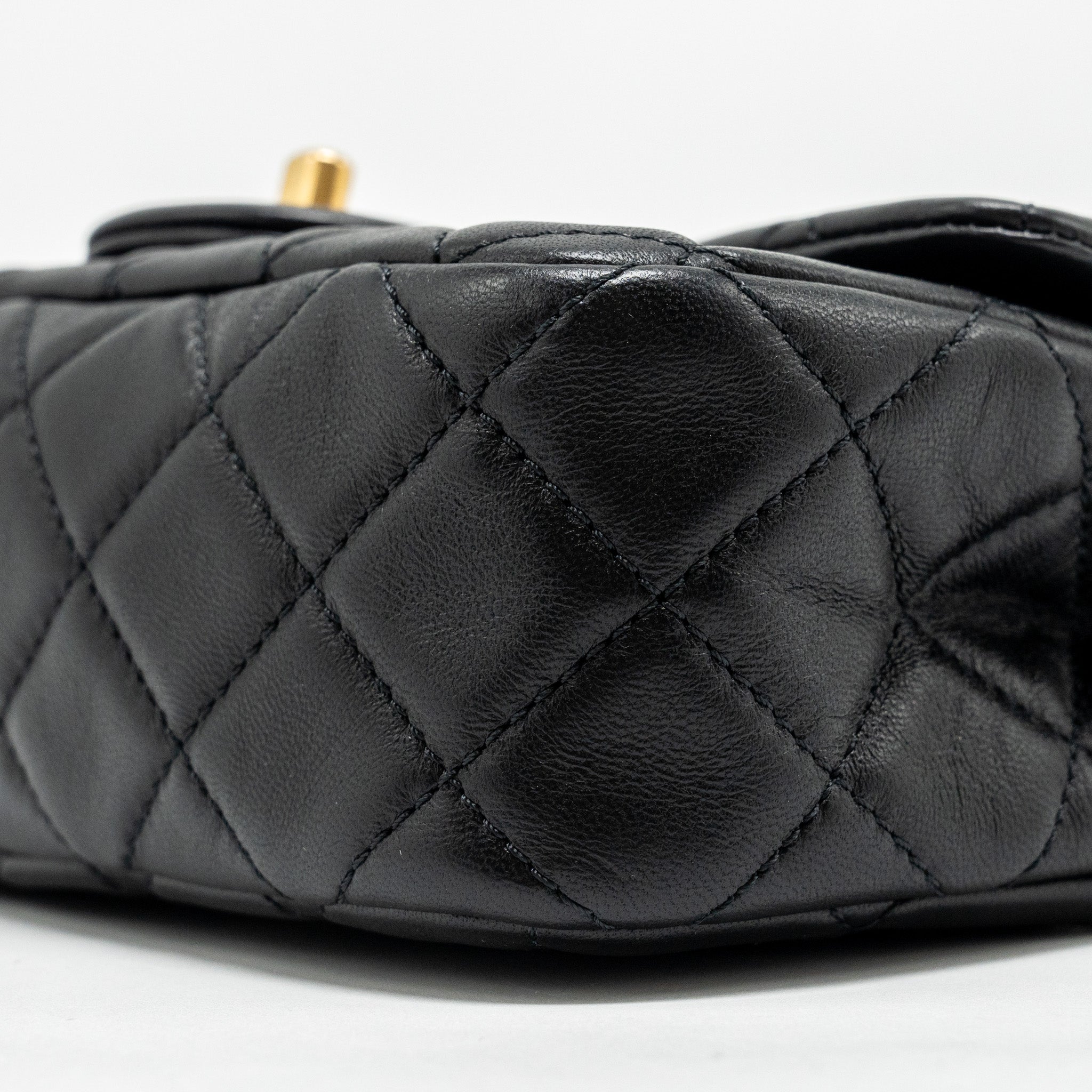 CHANEL PEARL CRUSH MINI RECTANGULAR FLAP BAG LAMBSKIN BLACK GHW (MICROCHIP)