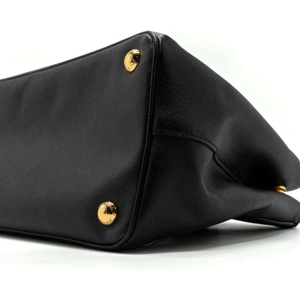 PRADA DOUBLE ZIP TOTE BAG SAFFIANO CALFSKIN BLACK GHW