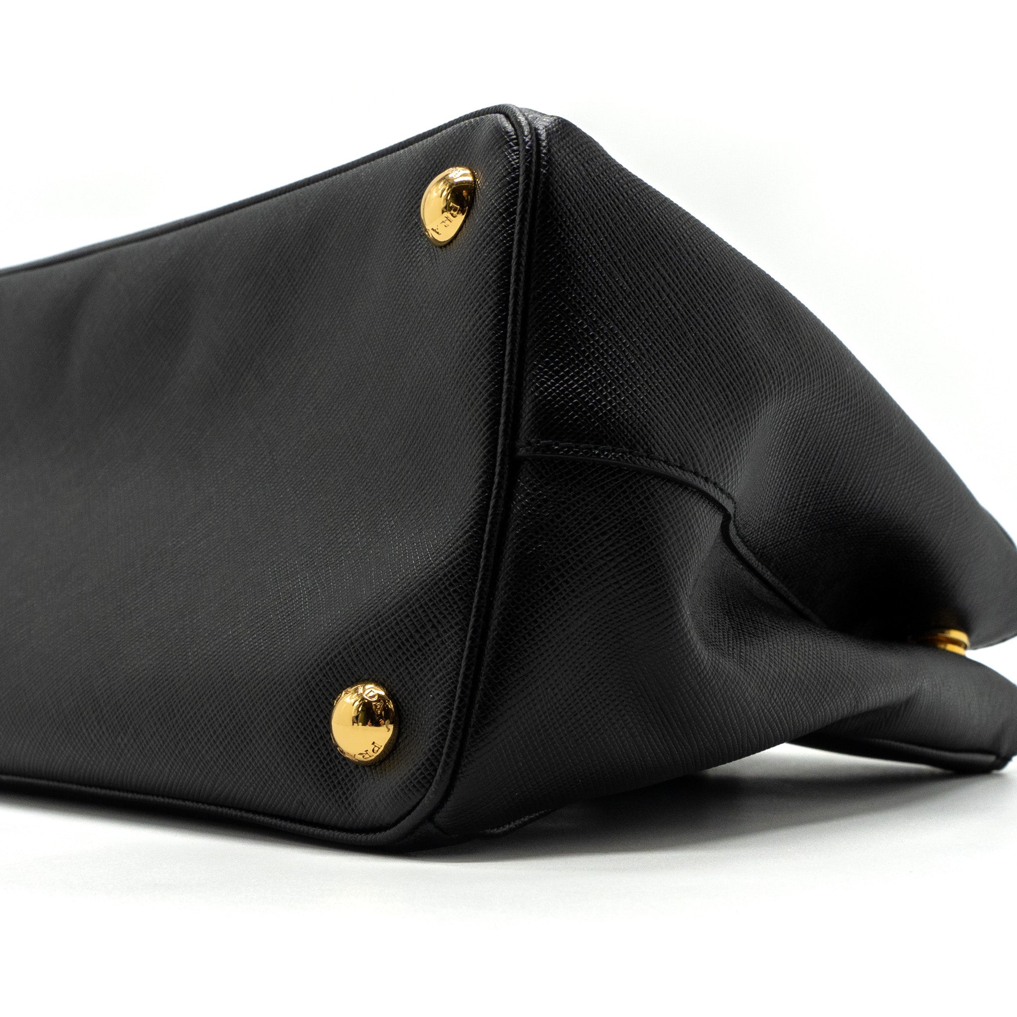PRADA DOUBLE ZIP TOTE BAG SAFFIANO CALFSKIN BLACK GHW