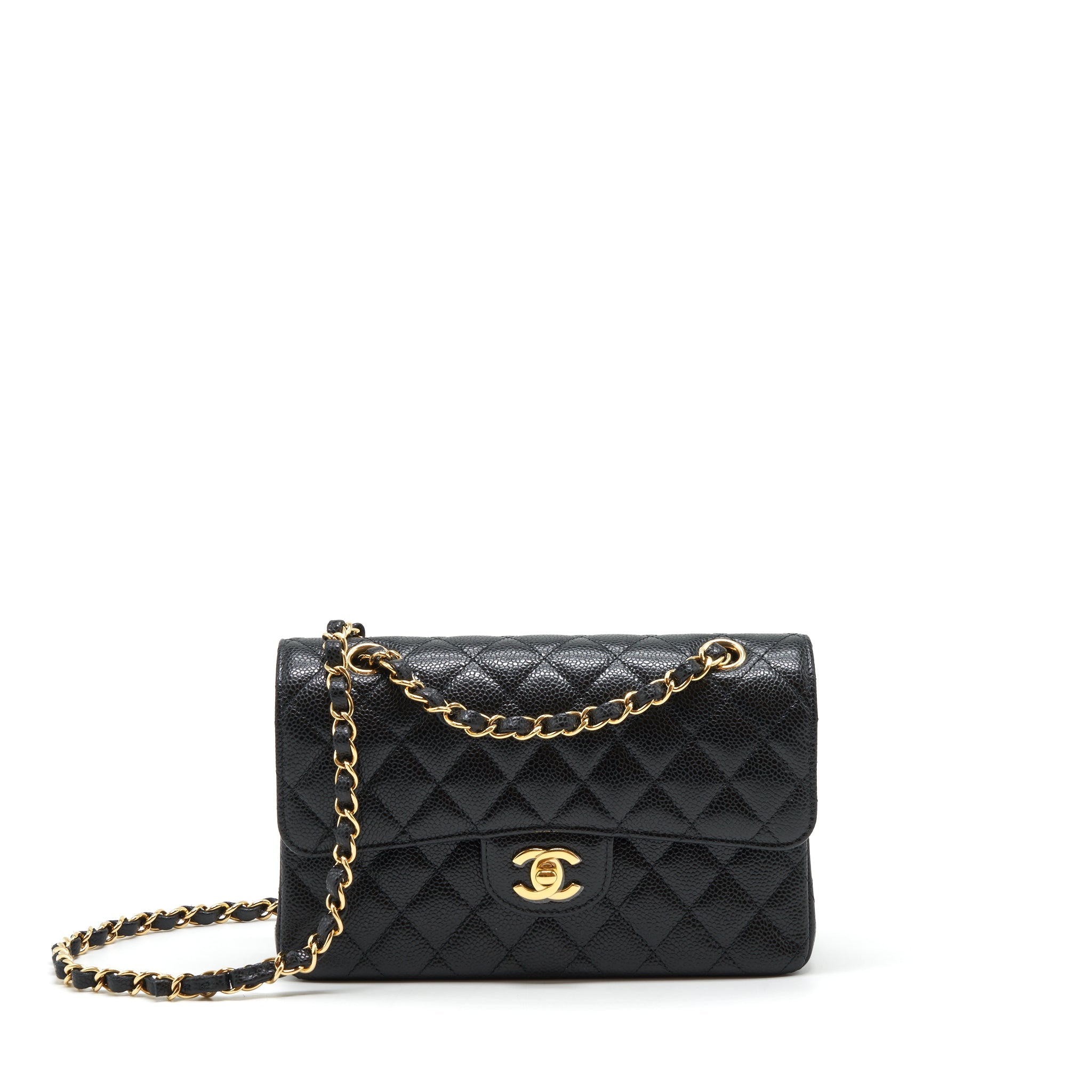 CHANEL SMALL CLASSIC DOUBLE FLAP CAVIAR BLACK GHW (MICROCHIP)