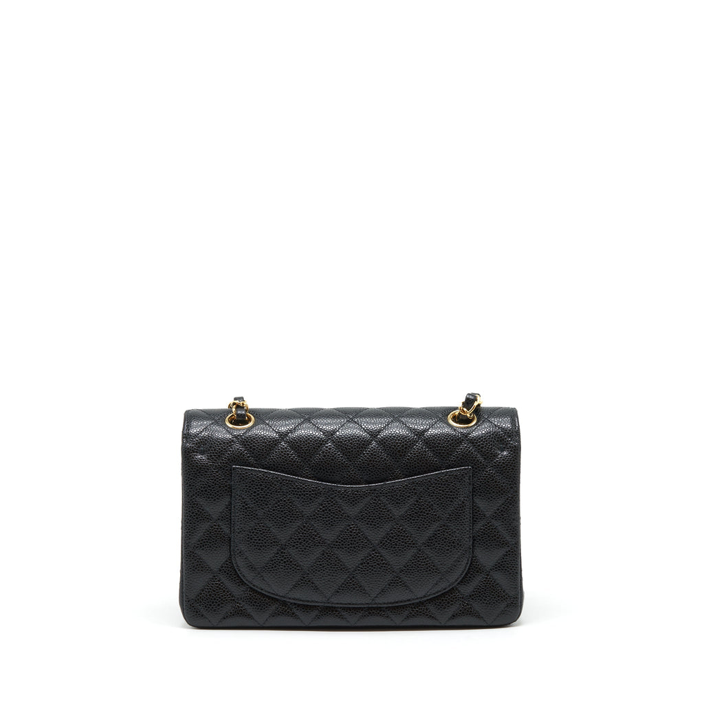 CHANEL SMALL CLASSIC DOUBLE FLAP CAVIAR BLACK GHW (MICROCHIP)
