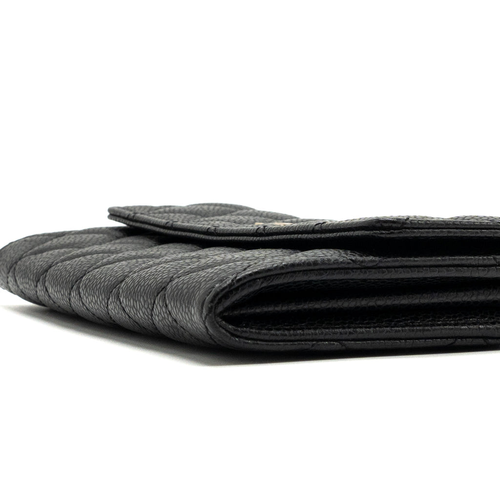 CHANEL FLAP LONG WALLET CAVIAR BLACK GHW