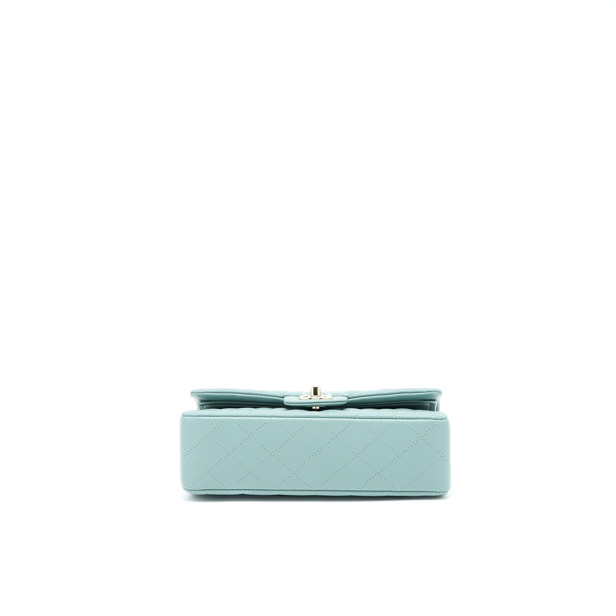 CHANEL 22C SMALL CLASSIC DOUBLE FLAP BAG CAVIAR NG124 GREYISH GREEN LGHW (MICROCHIP)