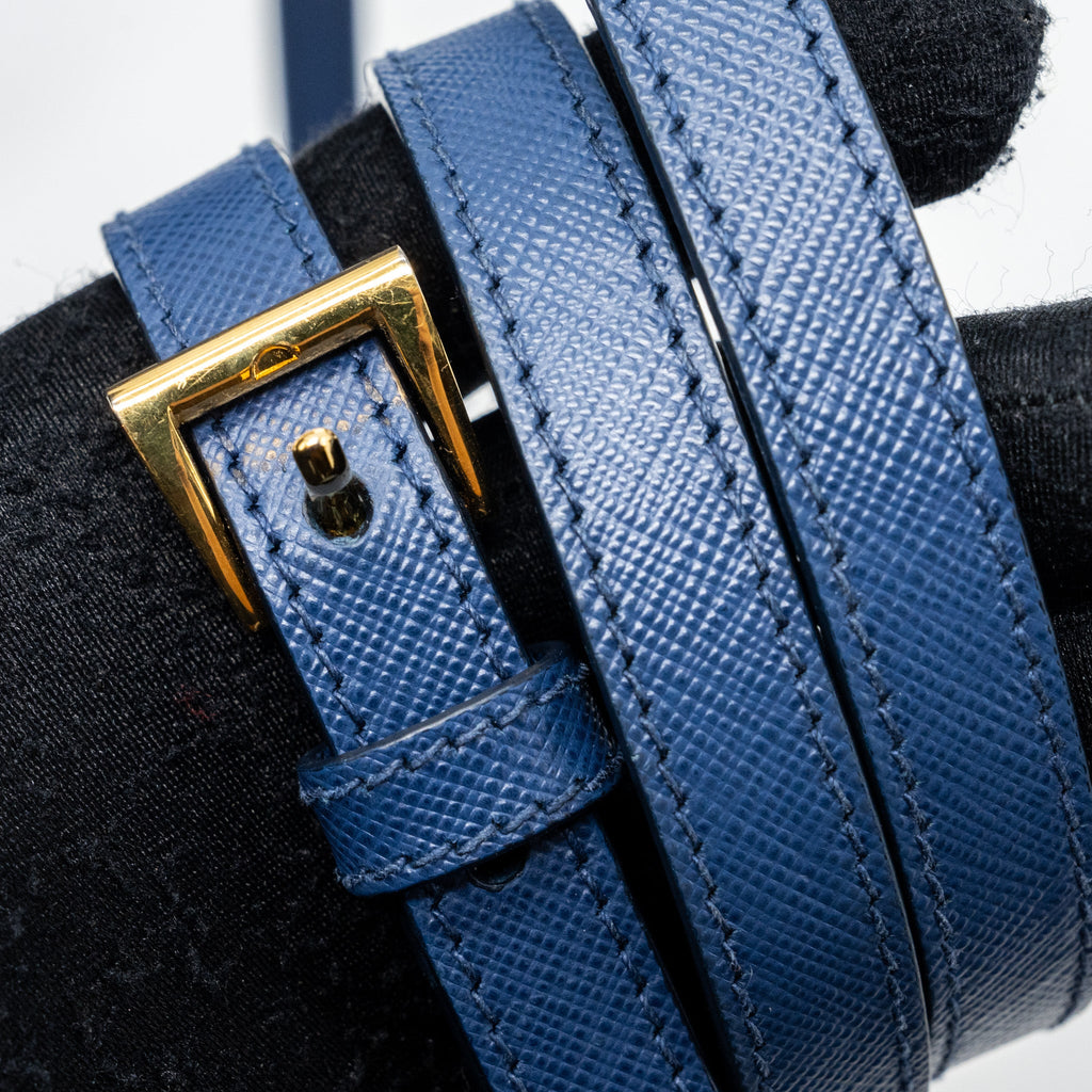 PRADA DOUBLE ZIP TOTE BAG SAFFIANO CALFSKIN BLUE GHW