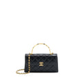 CHANEL 22B FLAP BAG WITH ENAMEL TOP HANDLE LAMBSKIN BLACK GHW