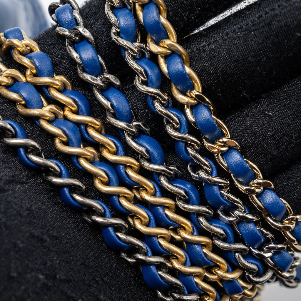CHANEL MEDIUM GABRIELLE BACKPACK AGED CALFSKIN BLUE MULTICOLOUR HARDWARE