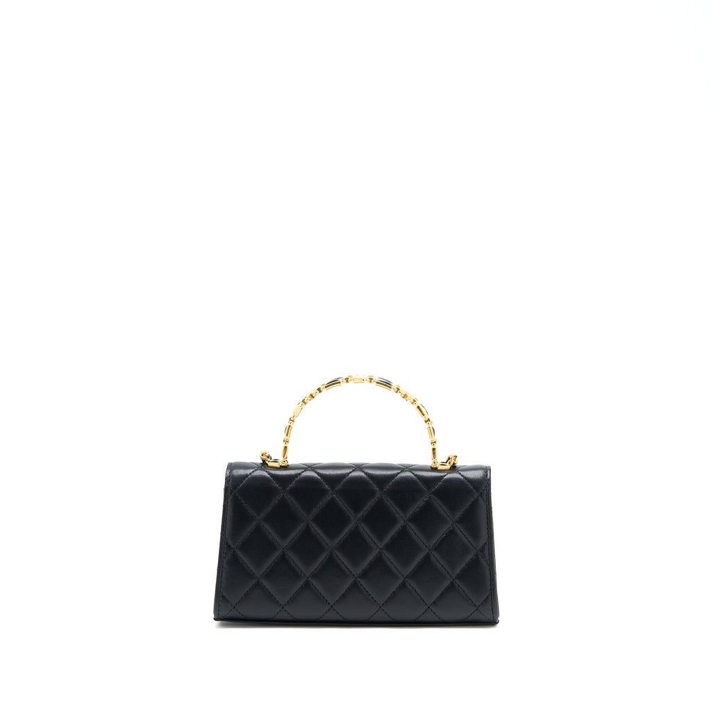 CHANEL 22B FLAP BAG WITH ENAMEL TOP HANDLE LAMBSKIN BLACK GHW