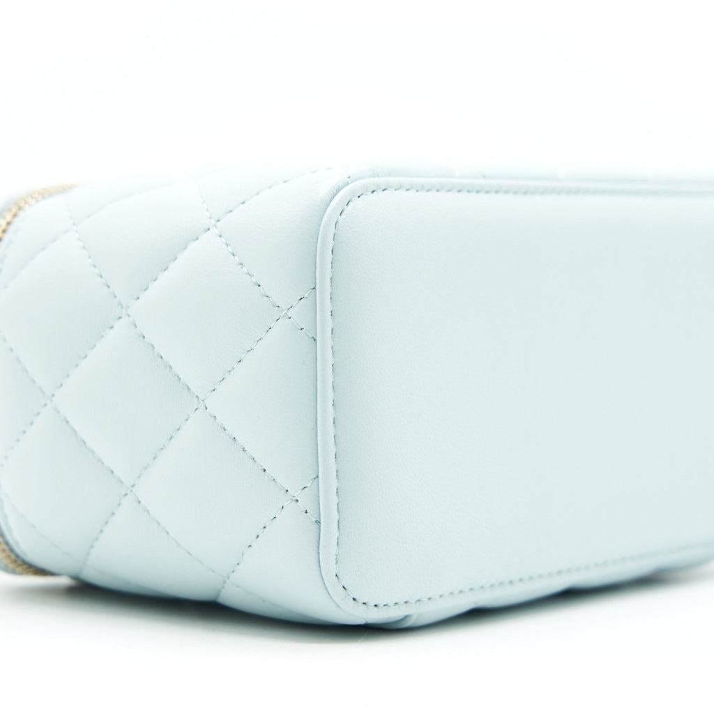 CHANEL 21K RECTANGULAR TOP HANDLE VANITY WITH CHAIN BABY BLUE LGHW