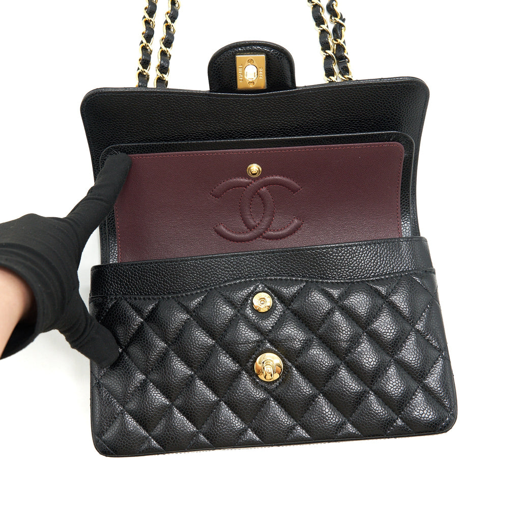 CHANEL SMALL CLASSIC DOUBLE FLAP BAG CAVIAR BLACK GHW (MICROCHIP)