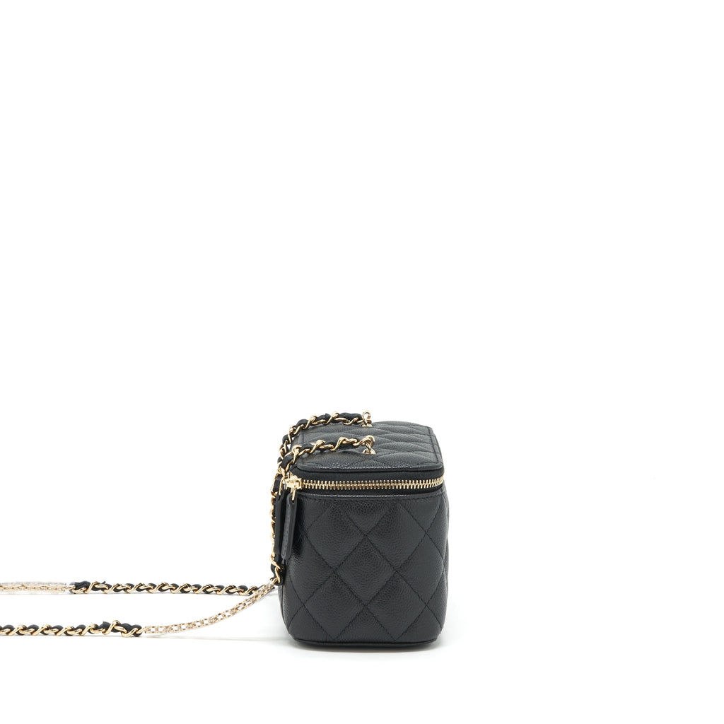 CHANEL 22P LONG VANITY WITH CC LOGO CHAIN CAVIAR BLACK LGHW