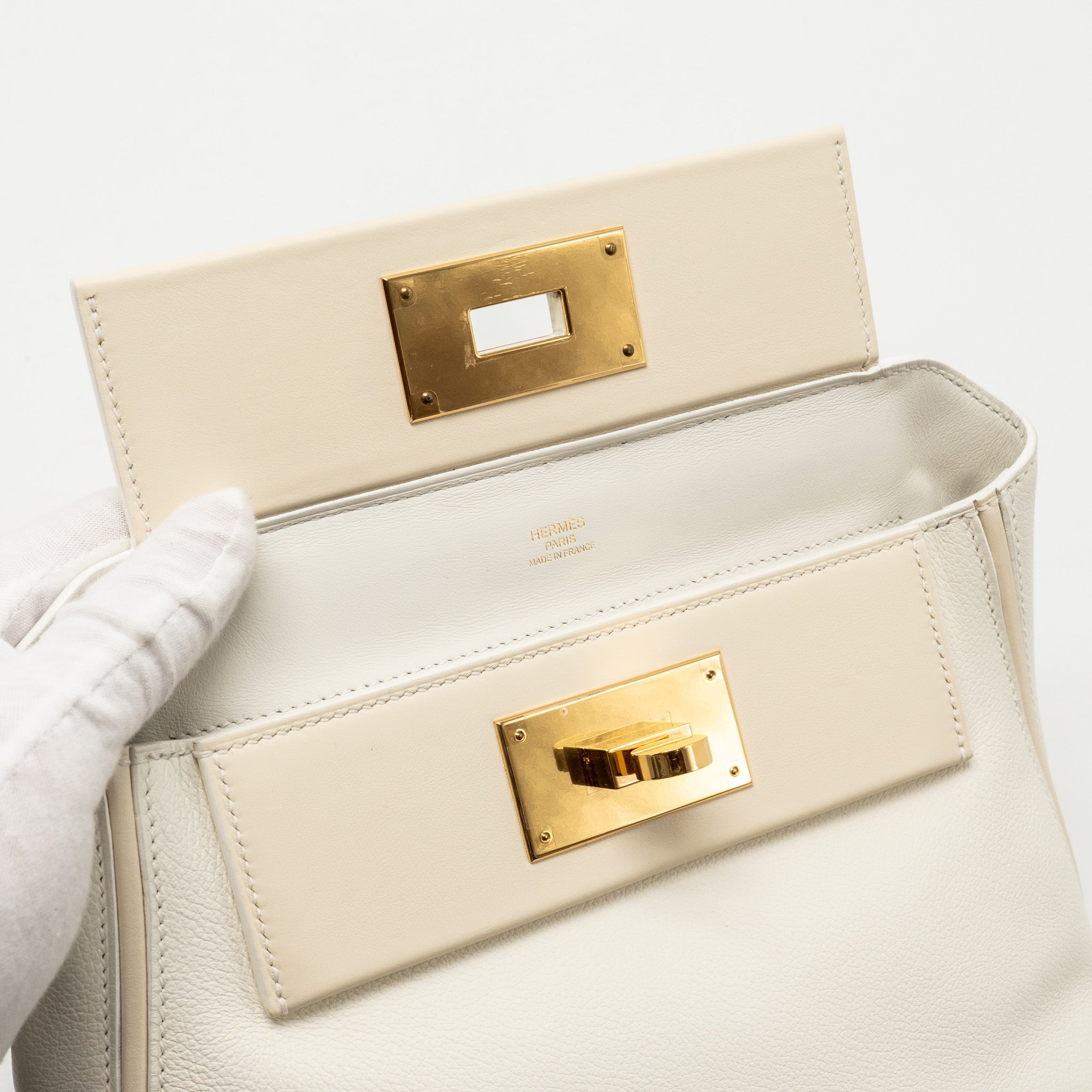 HERMES MINI 2424 24/24-21 BAG EVERCOLOR/SWIFT BLANC / NATA GHW
