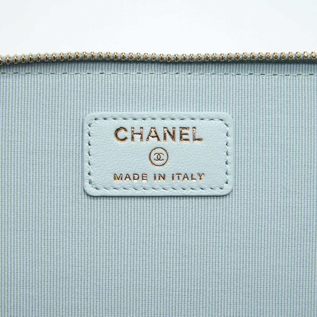 CHANEL 21K RECTANGULAR TOP HANDLE VANITY WITH CHAIN BABY BLUE LGHW
