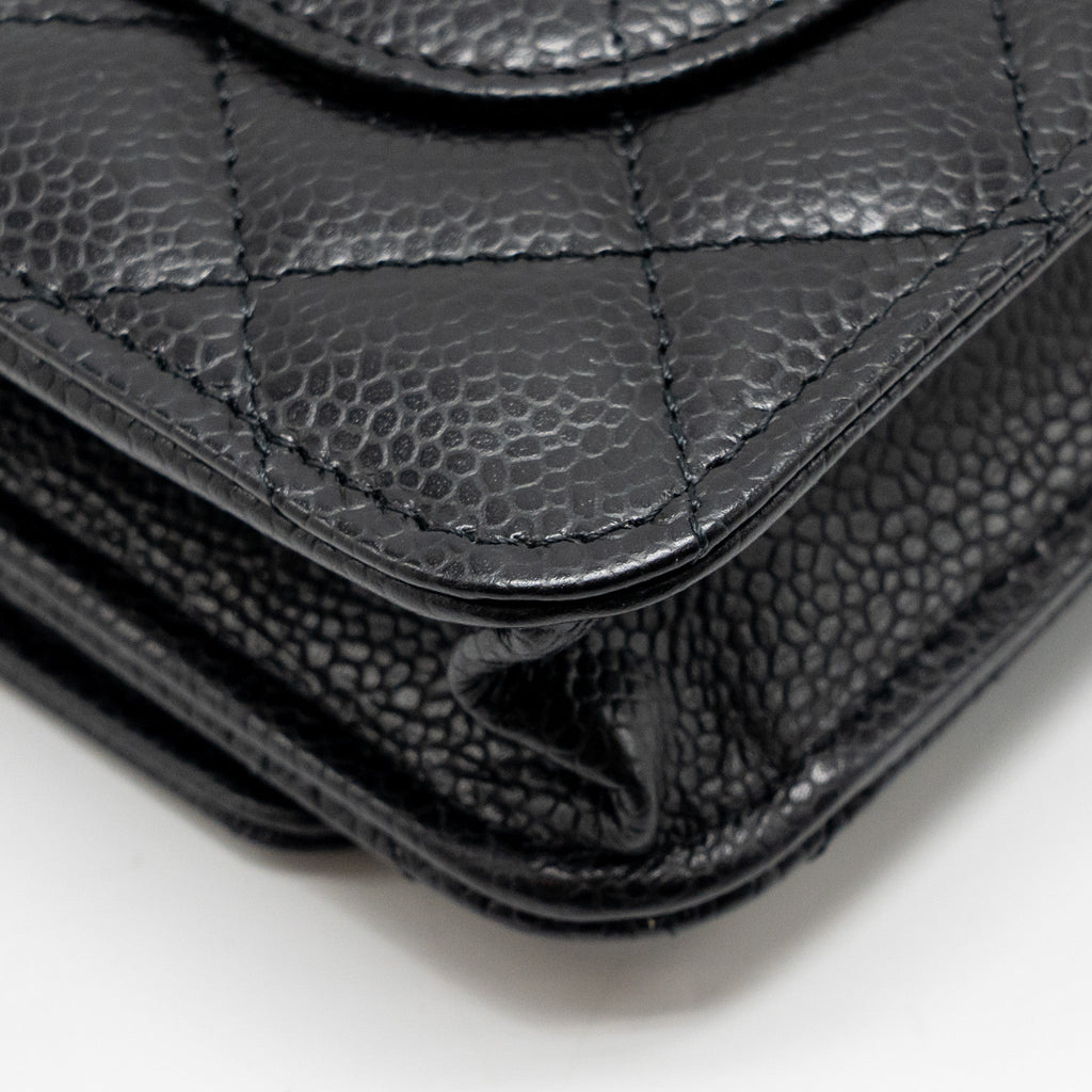 CHANEL CLASSIC WALLET ON CHAIN CAVIAR BLACK GHW (MICROCHIP)