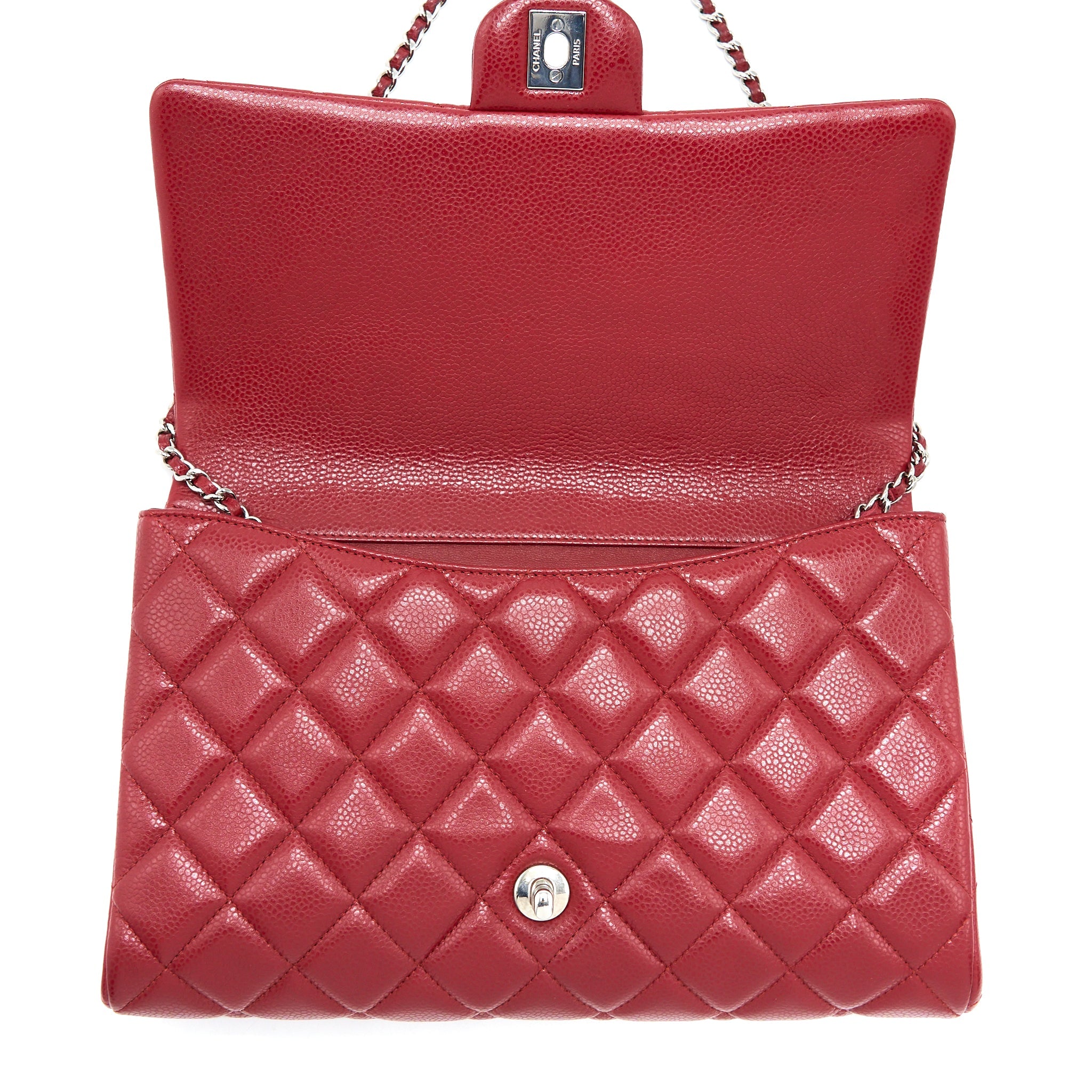 CHANEL CLASSIC TIMELESS FLAP CLUTCH WITH CHAIN CAVIAR RED SHW