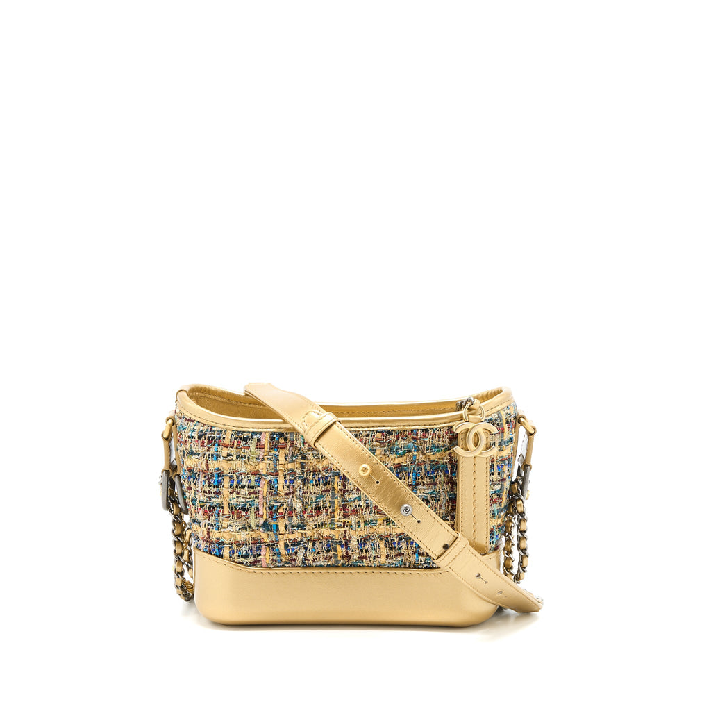 CHANEL SMALL GABRIELLE HOBO BAG TWEED GOLD/MULTICOLOUR