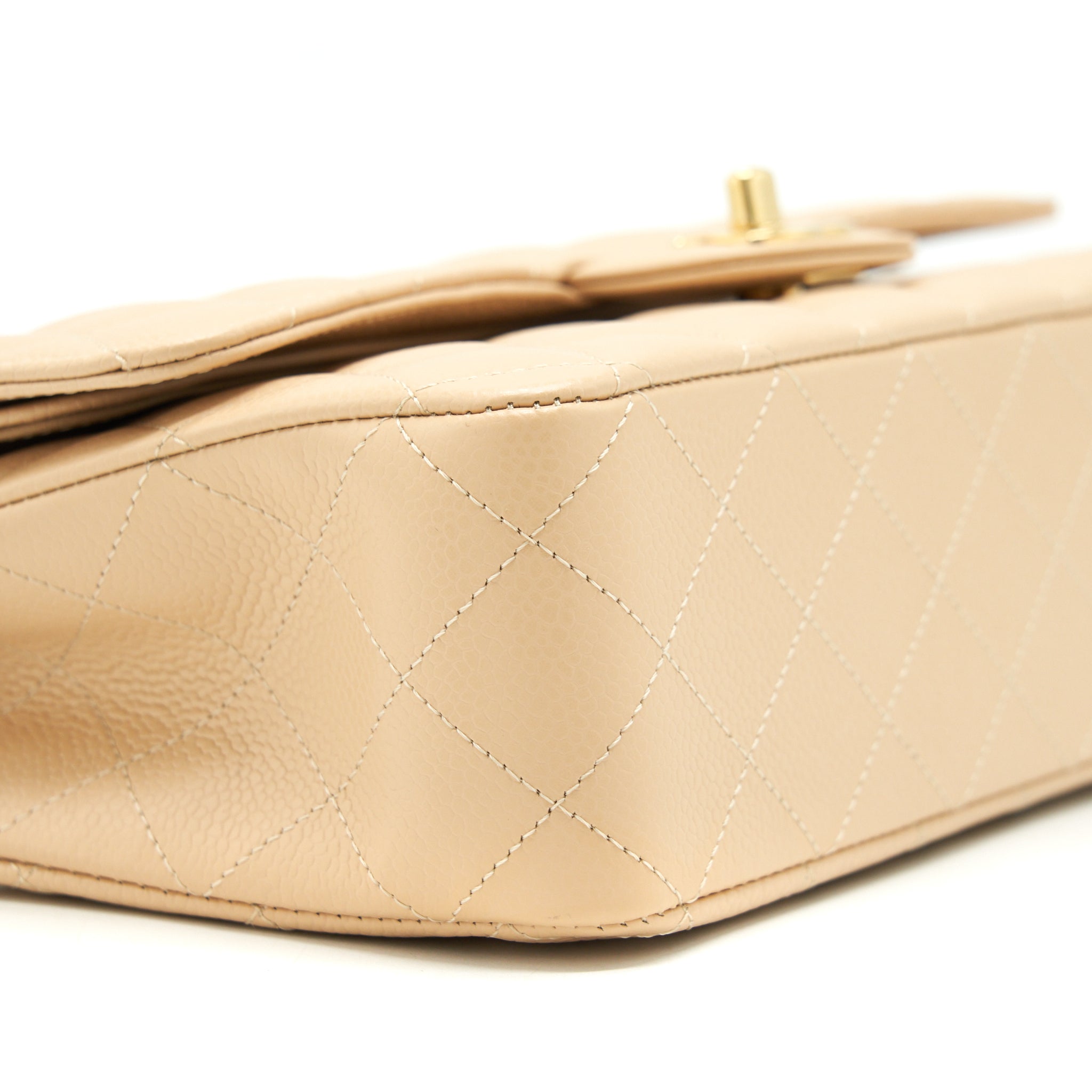 CHANEL CLASSIC DOUBLE FLAP BAG CAVIAR BEIGE GHW