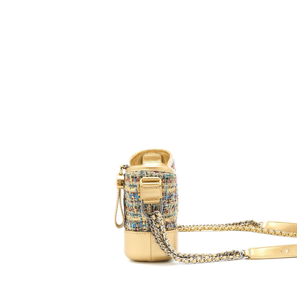 CHANEL SMALL GABRIELLE HOBO BAG TWEED GOLD/MULTICOLOUR